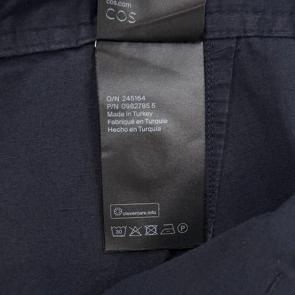 COS Linen Blend High Rise Pleated Pants Womens 14 Navy Blue Ankle Balloon